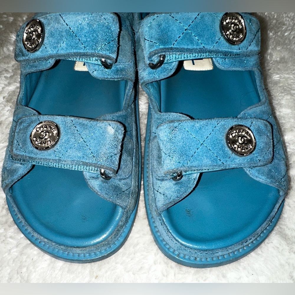 Chanel C2021 Blue Suede Dad Sandals Size 36 - Picture 8 of 16